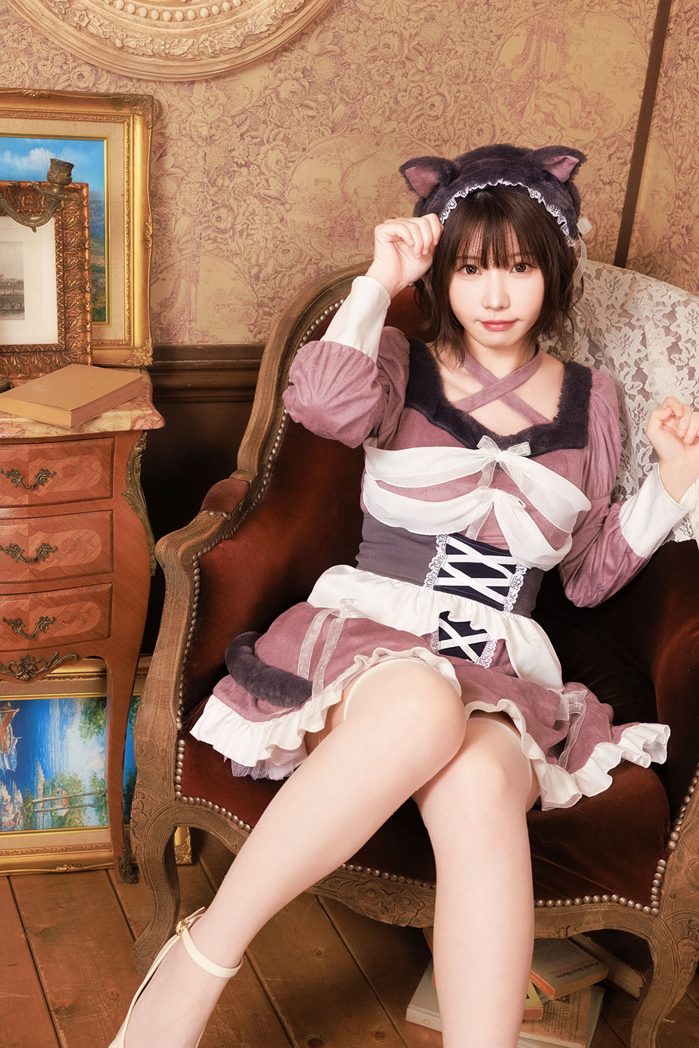 《えなこちゃん着用》[NEW] コスプレ ハロウィン ねこ 骸骨 ダスティコンフィ スケルトンキャット レディース フリーサイズ ピンク 【クリアストーン】