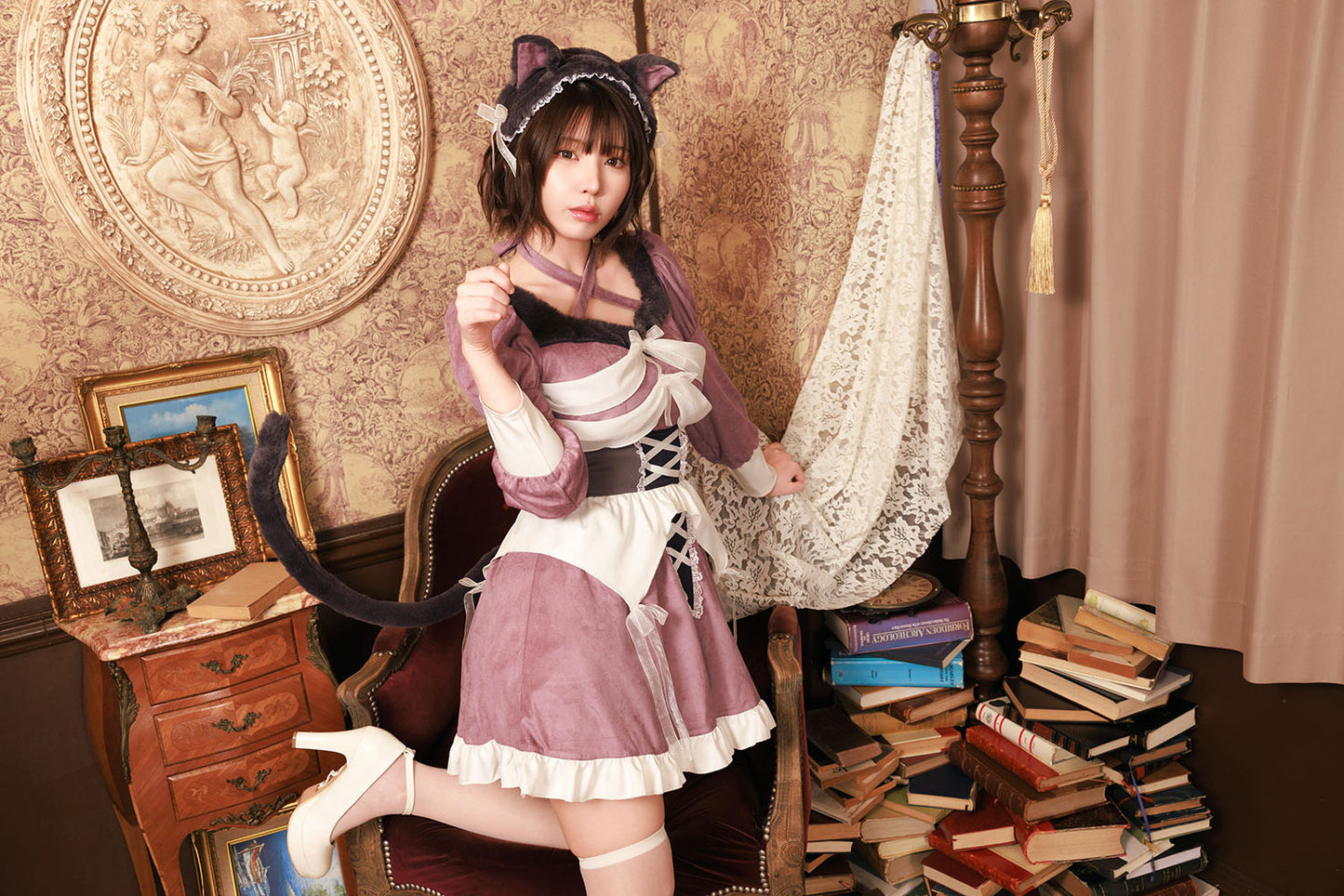 《えなこちゃん着用》[NEW] コスプレ ハロウィン ねこ 骸骨 ダスティコンフィ スケルトンキャット レディース フリーサイズ ピンク 【クリアストーン】