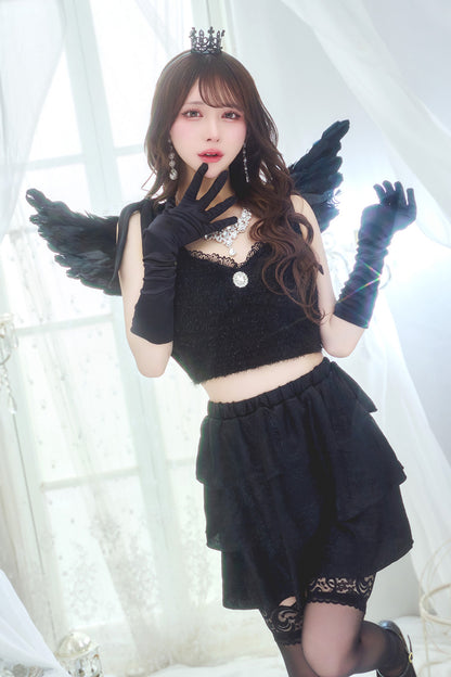 コスプレ ハロウィン ノアールヴェール 堕天使/天使 レディース フリーサイズ ブラック/ホワイト 【クリアストーン】♡