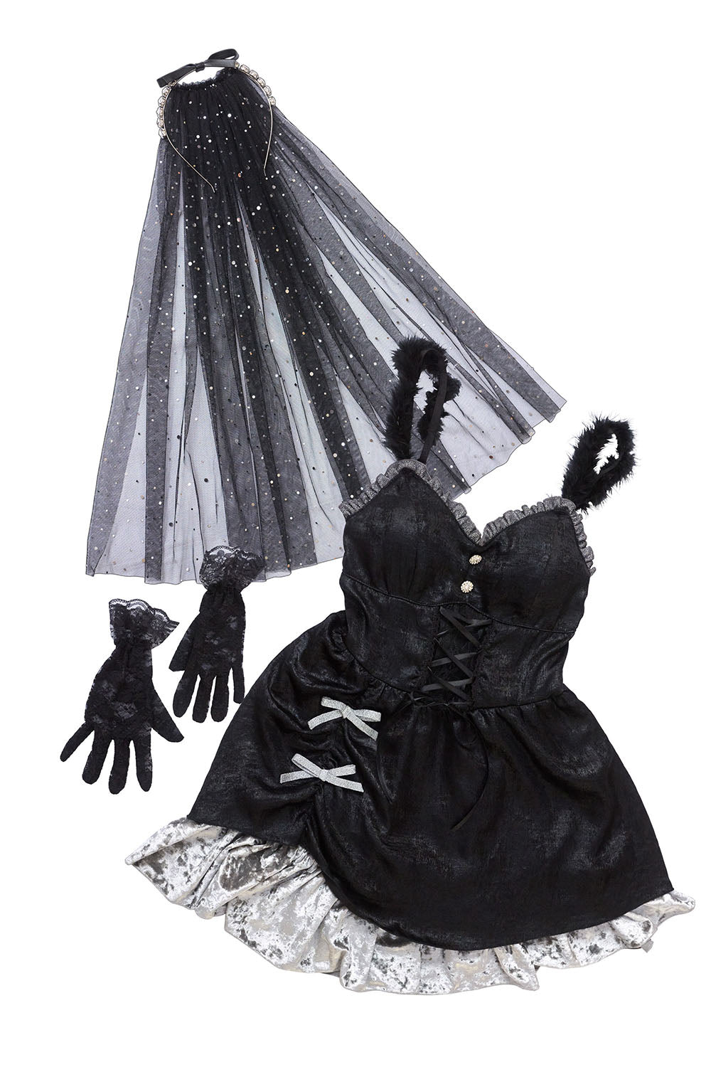 《JamsCollection・小此木流花ちゃん着用》コスプレ ハロウィン 花嫁 ノアールヴェール ブライド レディース フリーサイズ ブラック【クリアストーン】