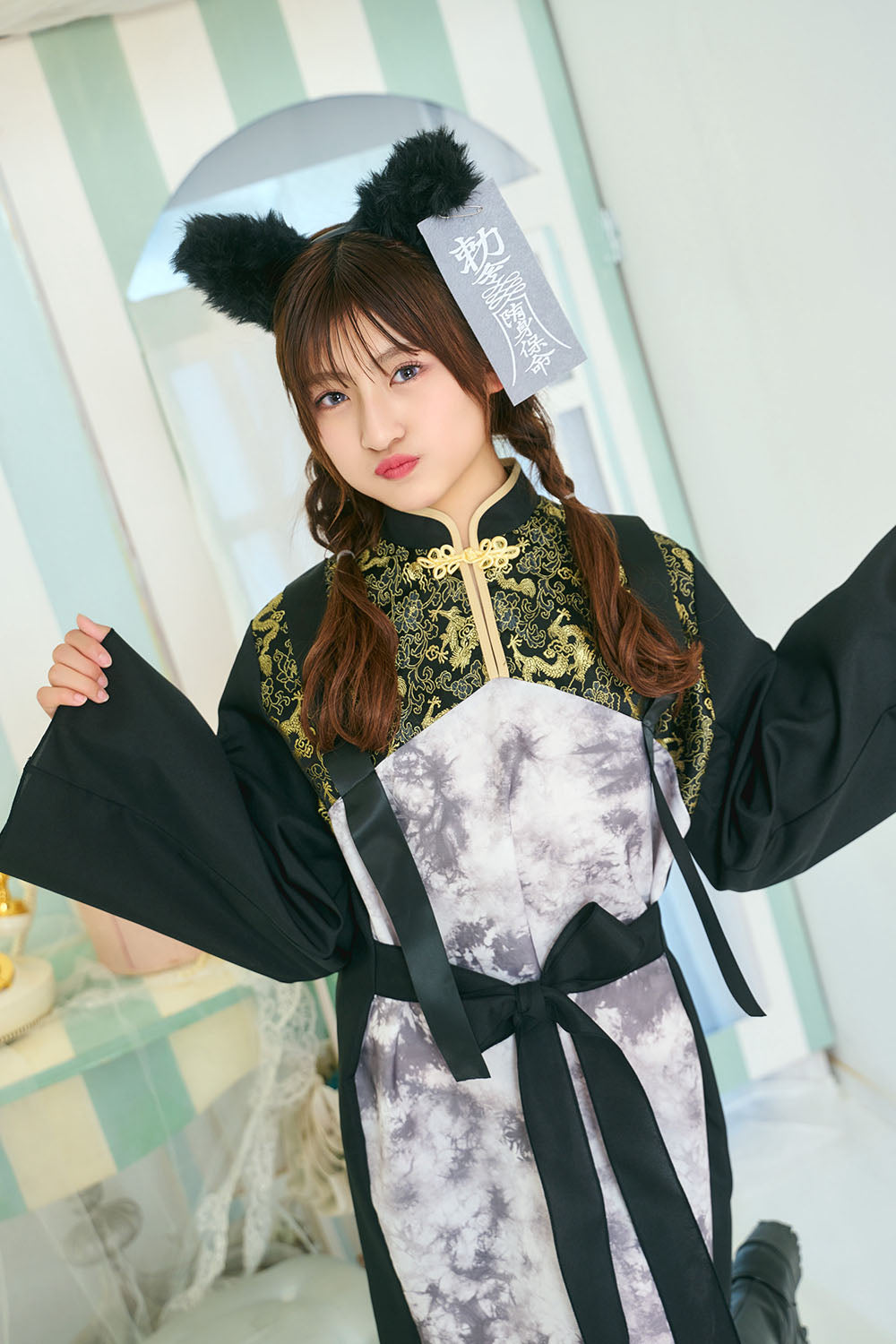 [NEW] コスプレ ジュニア こども オオカミ COSCHU! ウルフキョンシー 140～150cm ユニセックス ブラック 【クリアストーン】