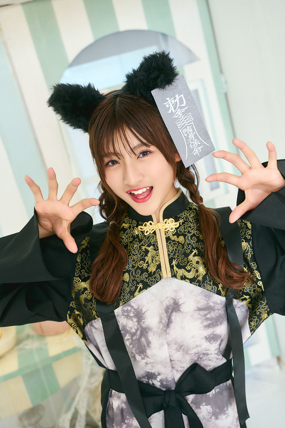 [NEW] コスプレ ジュニア こども オオカミ COSCHU! ウルフキョンシー 140～150cm ユニセックス ブラック 【クリアストーン】