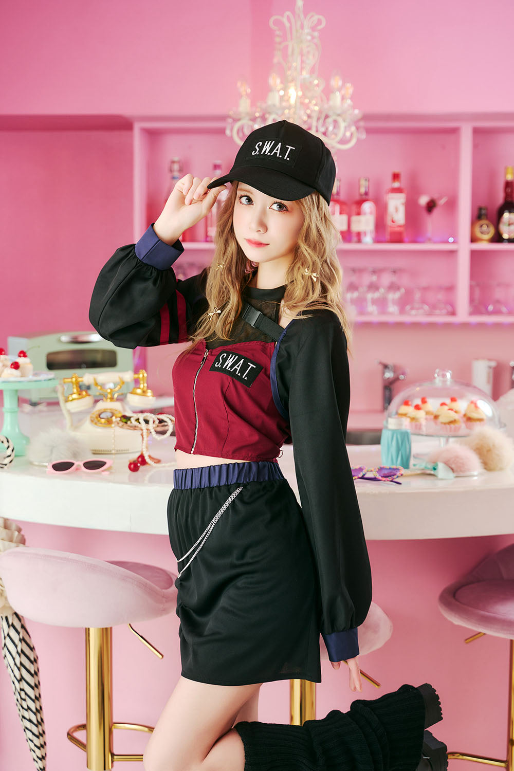 [NEW] コスプレ ハロウィン 警察 特殊部隊 トリックピクス スワット レディース フリーサイズ レッド 【クリアストーン】