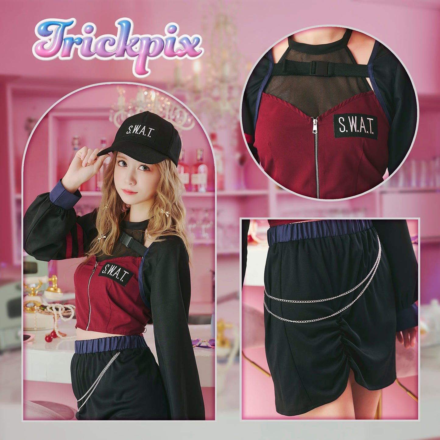 [NEW] コスプレ ハロウィン 警察 特殊部隊 トリックピクス スワット レディース フリーサイズ レッド 【クリアストーン】