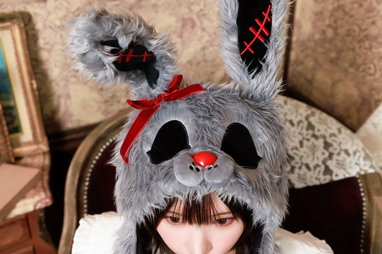 [NEW] コスプレ小物 ハロウィン 帽子 うさぎ パタパタハット ホラーラビット ユニセックス グレー 【クリアストーン】