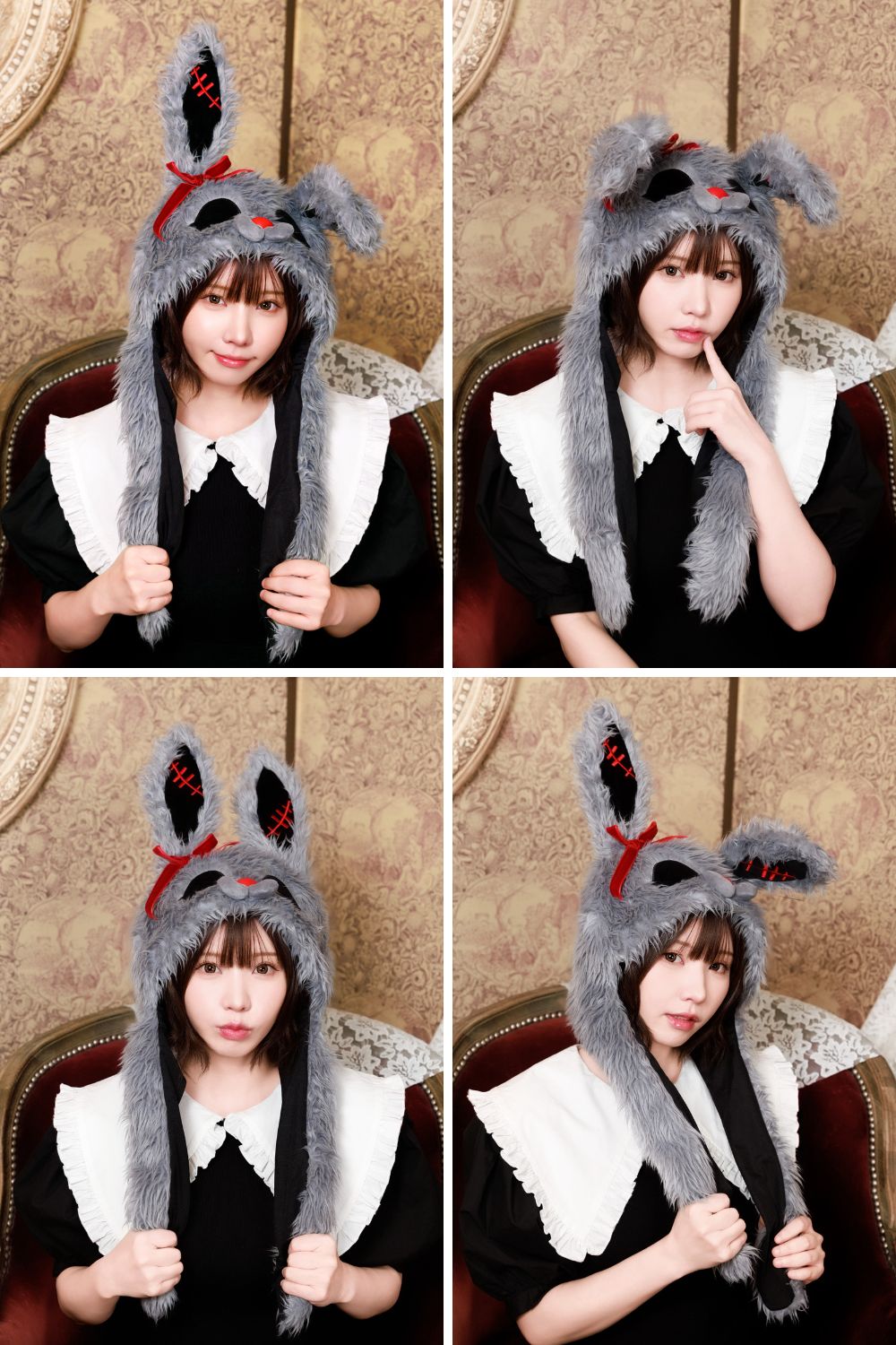 [NEW] コスプレ小物 ハロウィン 帽子 うさぎ パタパタハット ホラーラビット ユニセックス グレー 【クリアストーン】