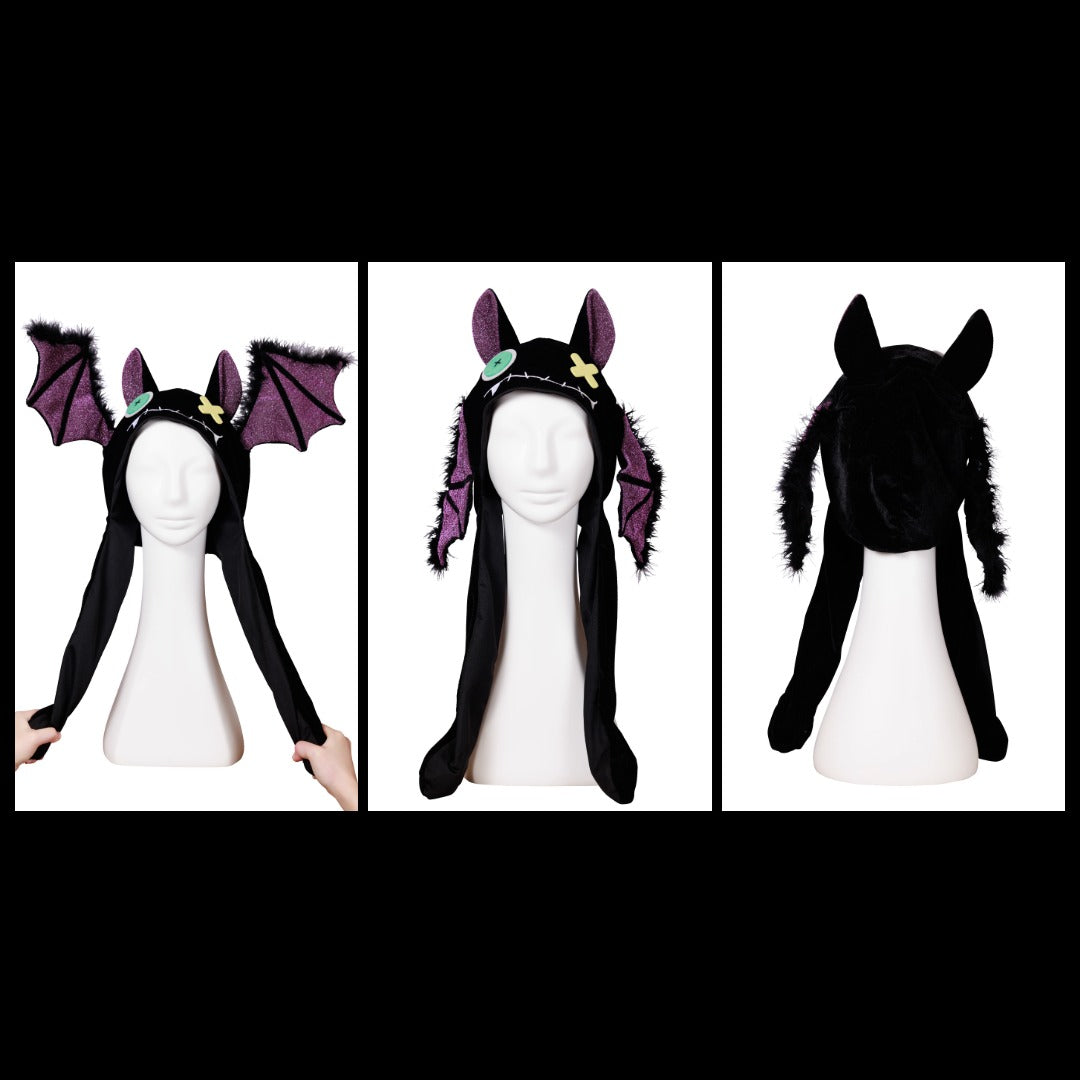 [NEW] コスプレ小物 ハロウィン 帽子 動物 パタパタハット こうもり ユニセックス ブラック 【クリアストーン】