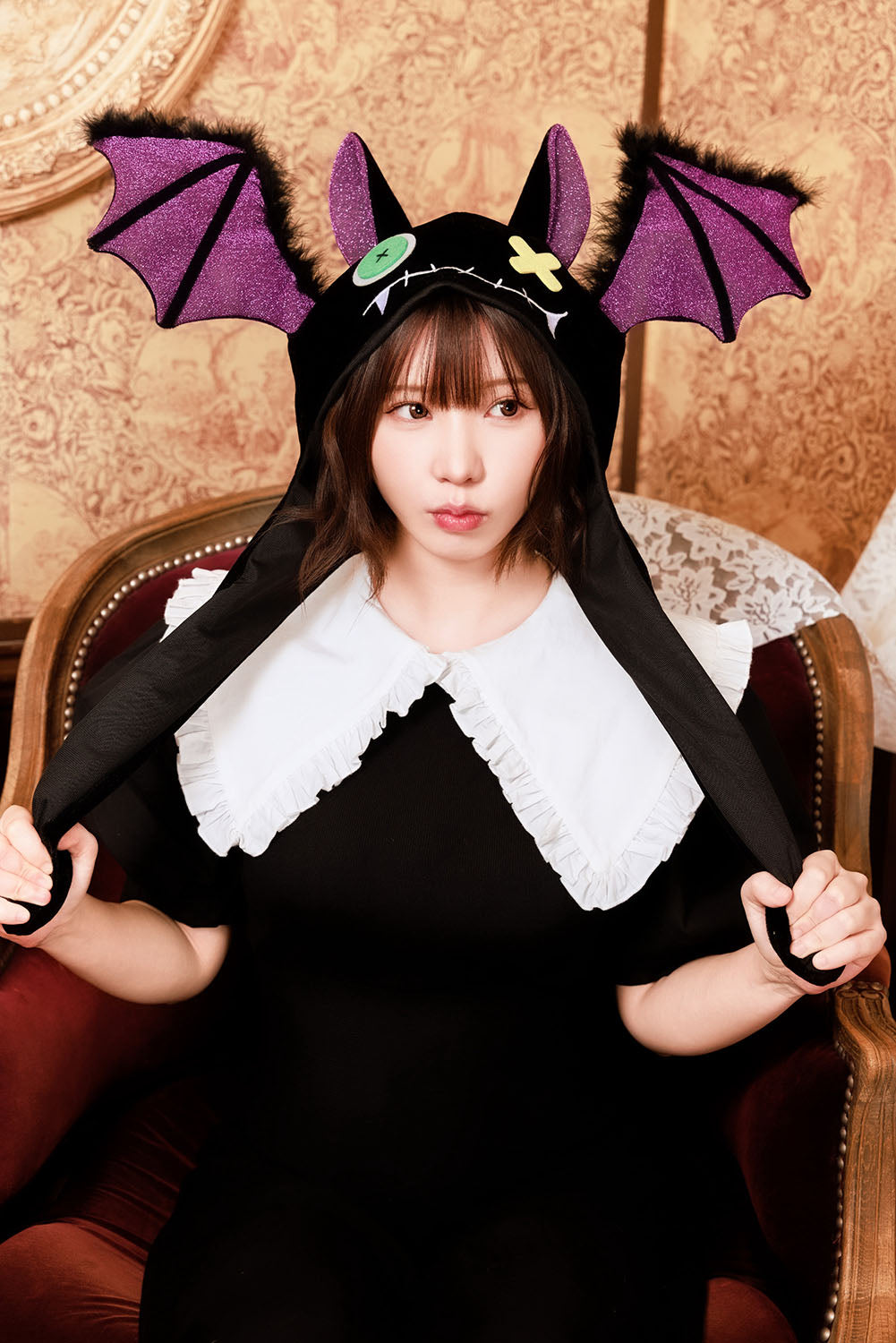 [NEW] コスプレ小物 ハロウィン 帽子 動物 パタパタハット こうもり ユニセックス ブラック 【クリアストーン】