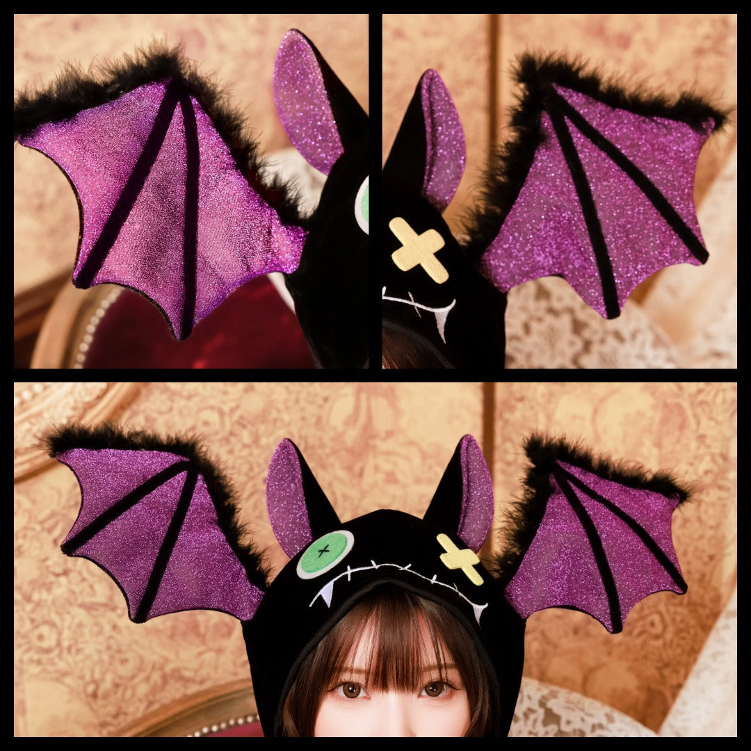 [NEW] コスプレ小物 ハロウィン 帽子 動物 パタパタハット こうもり ユニセックス ブラック 【クリアストーン】