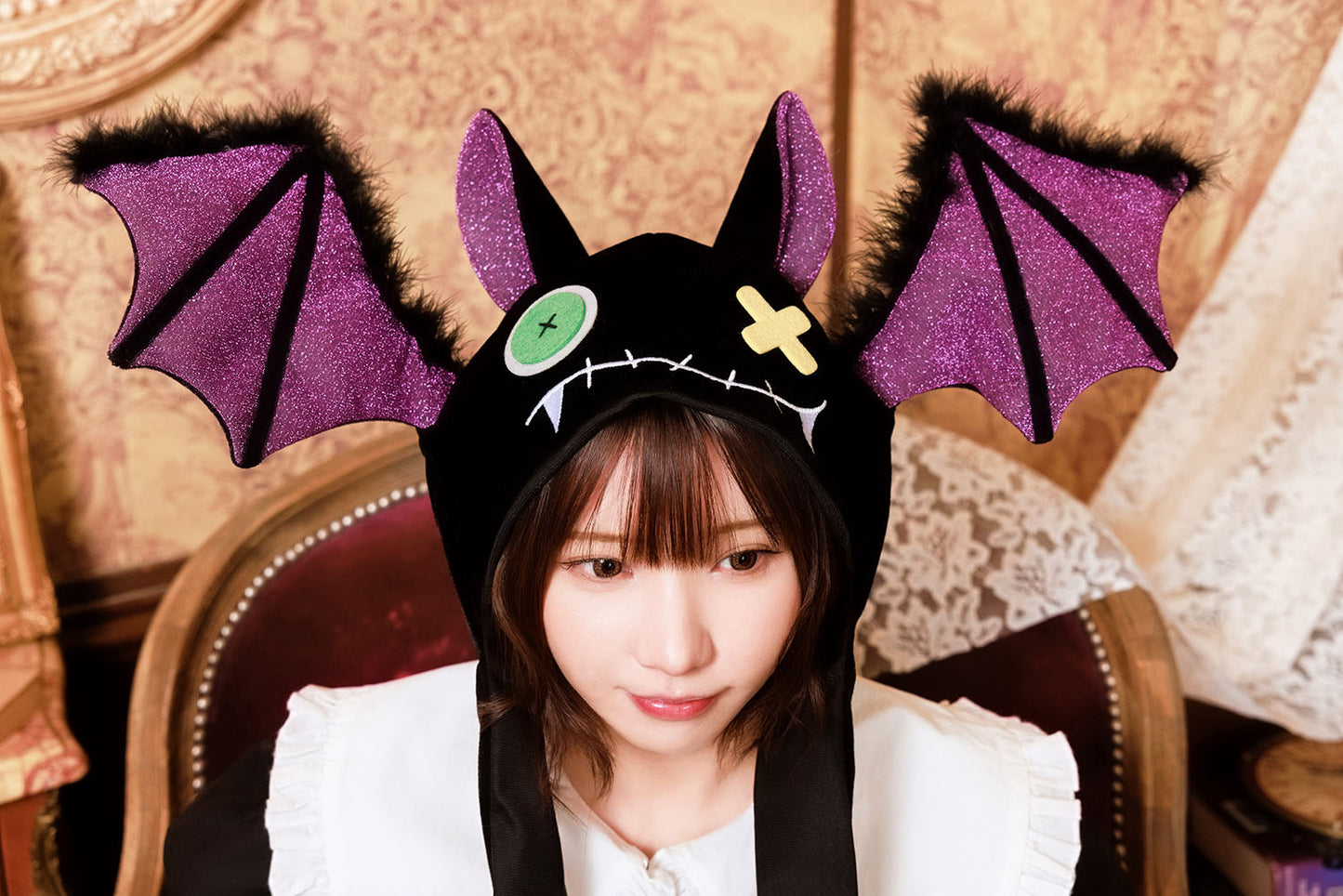 [NEW] コスプレ小物 ハロウィン 帽子 動物 パタパタハット こうもり ユニセックス ブラック 【クリアストーン】