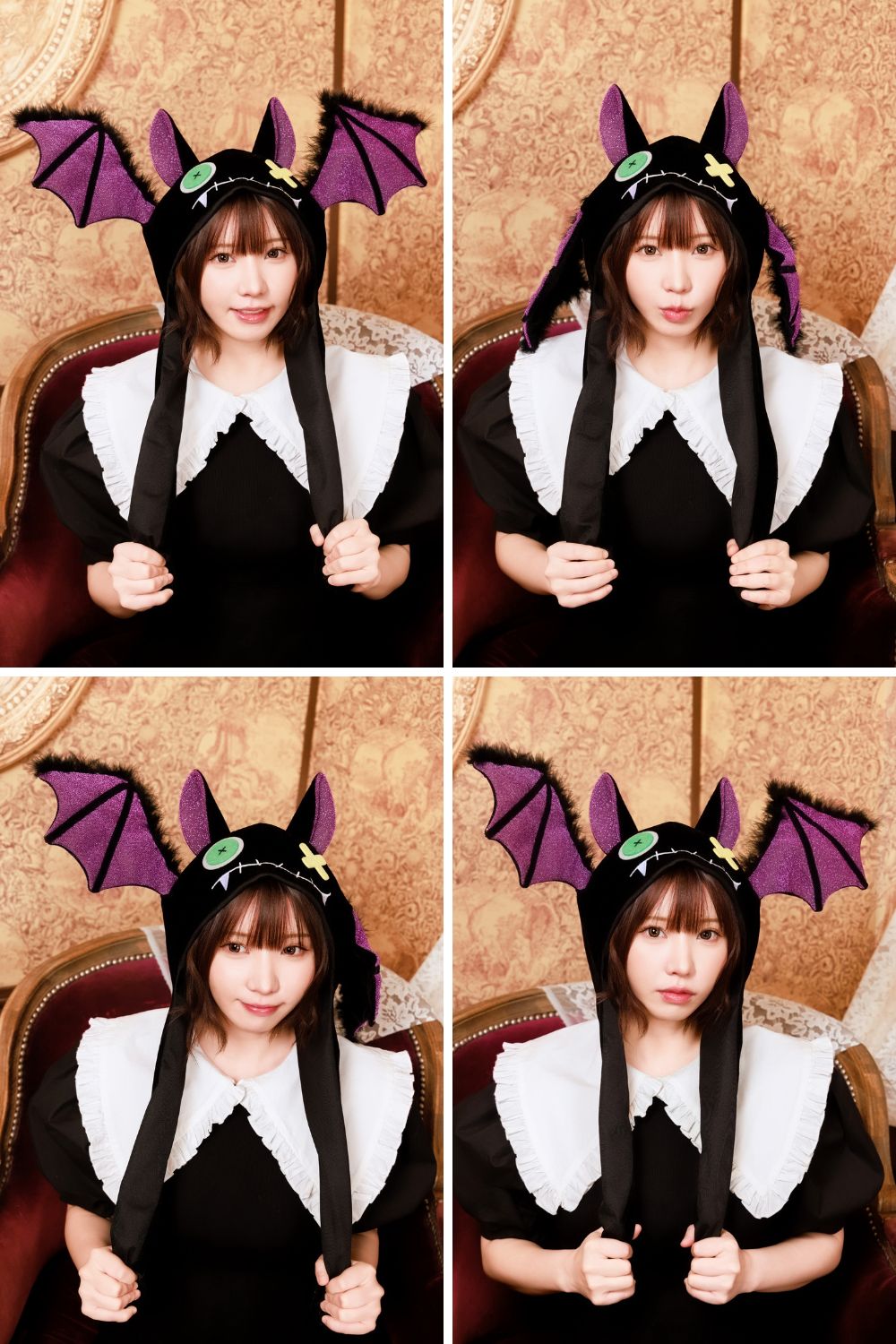 [NEW] コスプレ小物 ハロウィン 帽子 動物 パタパタハット こうもり ユニセックス ブラック 【クリアストーン】