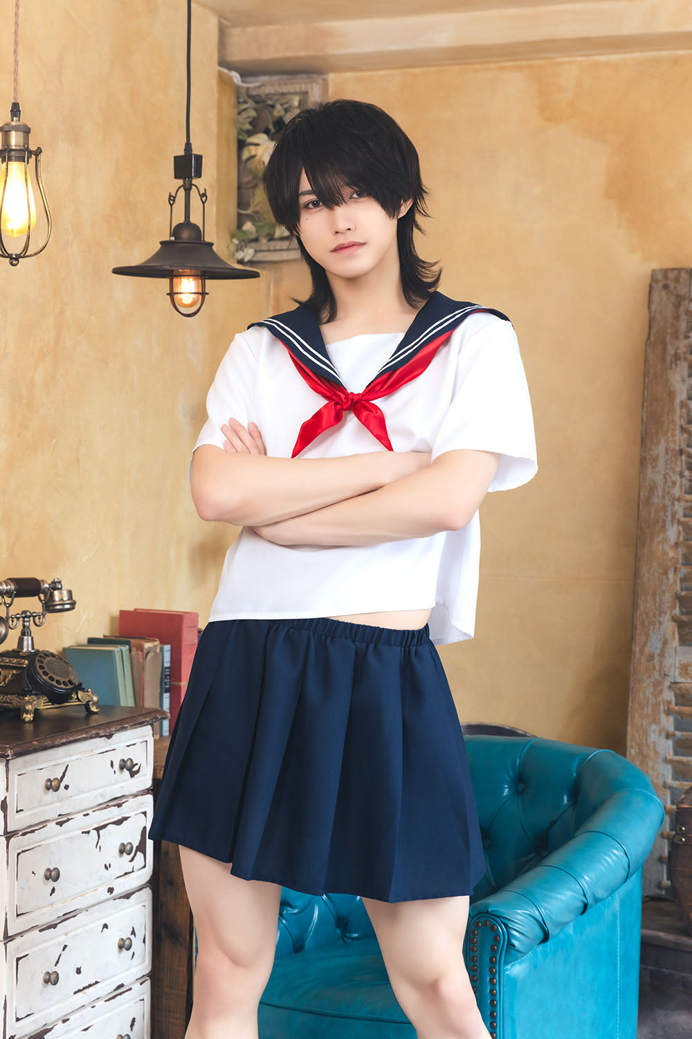 [NEW] コスプレ ハロウィン 制服 ハニーボーイ セーラー ユニセックス フリーサイズ ネイビー 【クリアストーン】