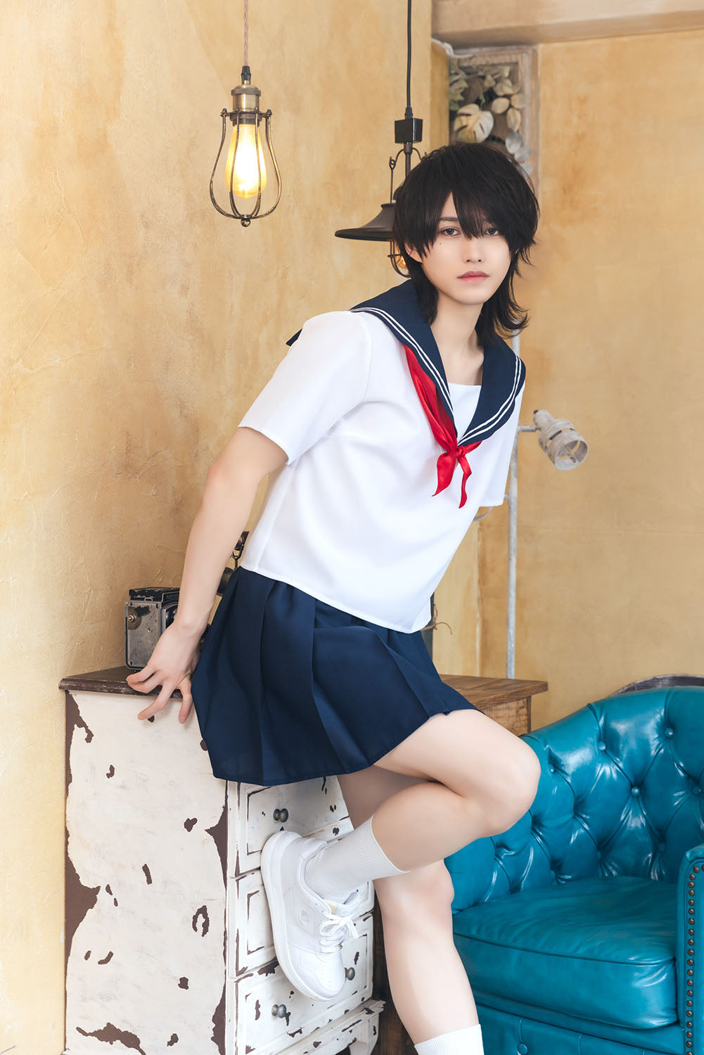 [NEW] コスプレ ハロウィン 制服 ハニーボーイ セーラー ユニセックス フリーサイズ ネイビー 【クリアストーン】