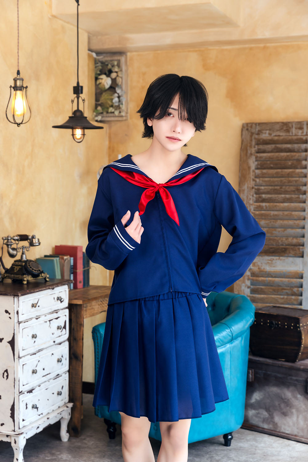 [NEW] コスプレ ハロウィン 制服 ハニーボーイ ネイビーセーラー ユニセックス フリーサイズ ネイビー 【クリアストーン】