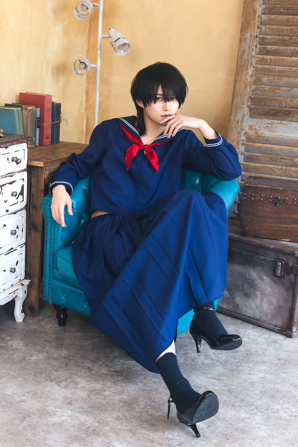 [NEW] コスプレ ハロウィン 制服 ハニーボーイ スケバンセーラー ユニセックス フリーサイズ ネイビー 【クリアストーン】