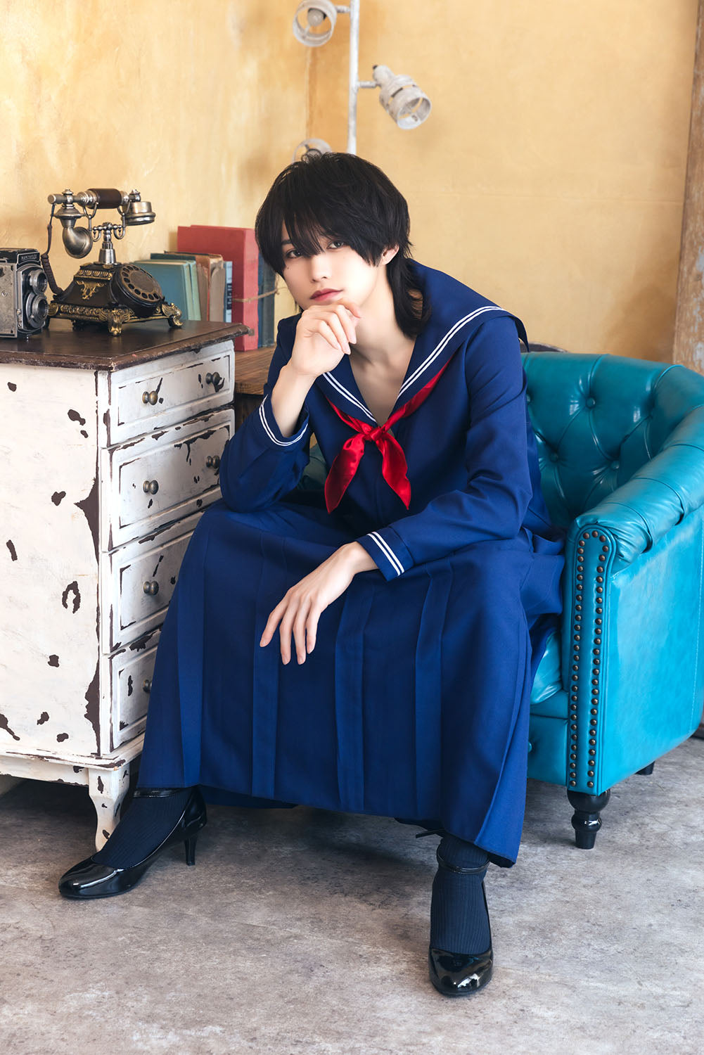 [NEW] コスプレ ハロウィン 制服 ハニーボーイ スケバンセーラー ユニセックス フリーサイズ ネイビー 【クリアストーン】