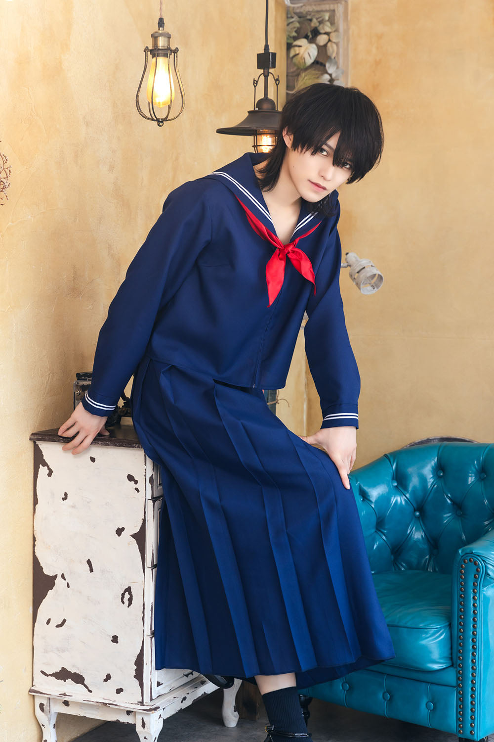 [NEW] コスプレ ハロウィン 制服 ハニーボーイ スケバンセーラー ユニセックス フリーサイズ ネイビー 【クリアストーン】