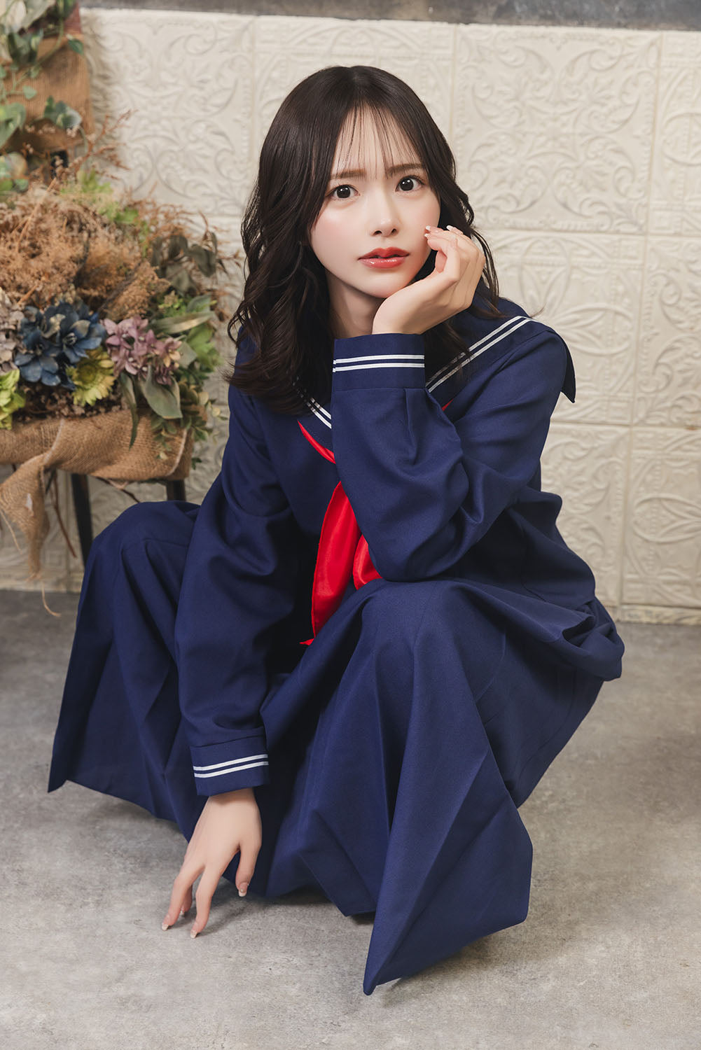 コスプレ 制服 セーラー ロング レディース フリーサイズ ネイビー【クリアストーン】