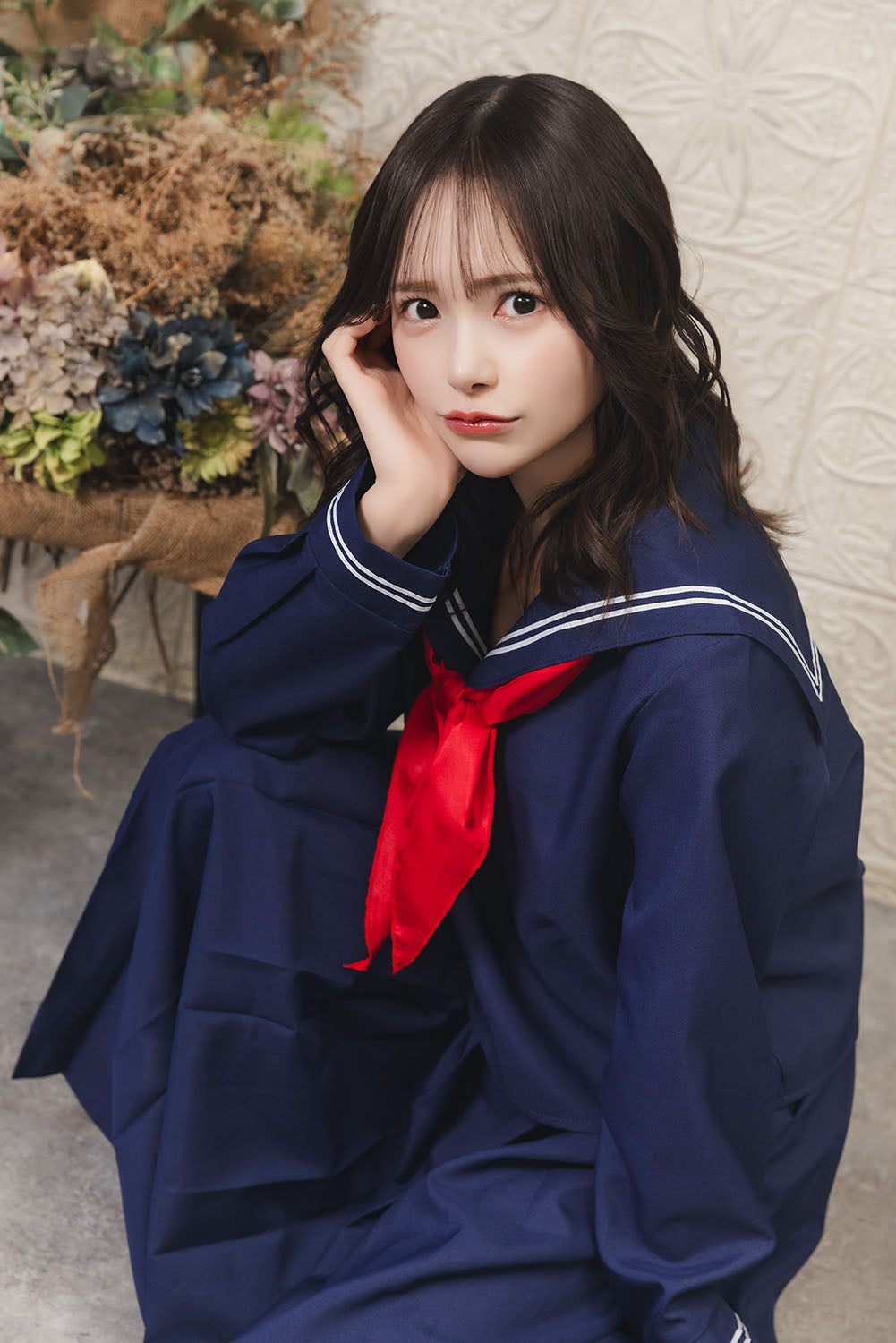 コスプレ 制服 セーラー ロング レディース フリーサイズ ネイビー【クリアストーン】