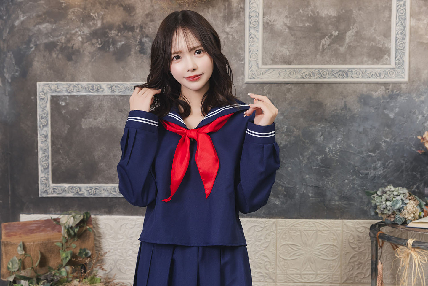 コスプレ 制服 セーラー ロング レディース フリーサイズ ネイビー【クリアストーン】