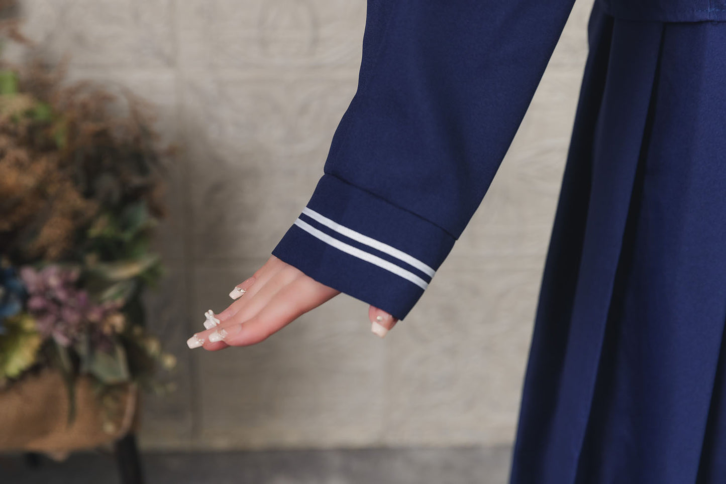 コスプレ 制服 セーラー ロング レディース フリーサイズ ネイビー【クリアストーン】