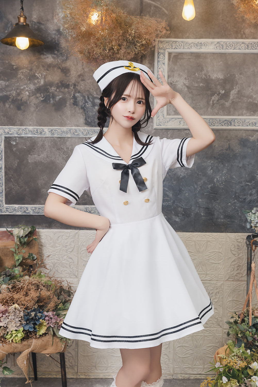 コスプレ セーラー 水兵 マリン レディース フリーサイズ ホワイト【クリアストーン】♡