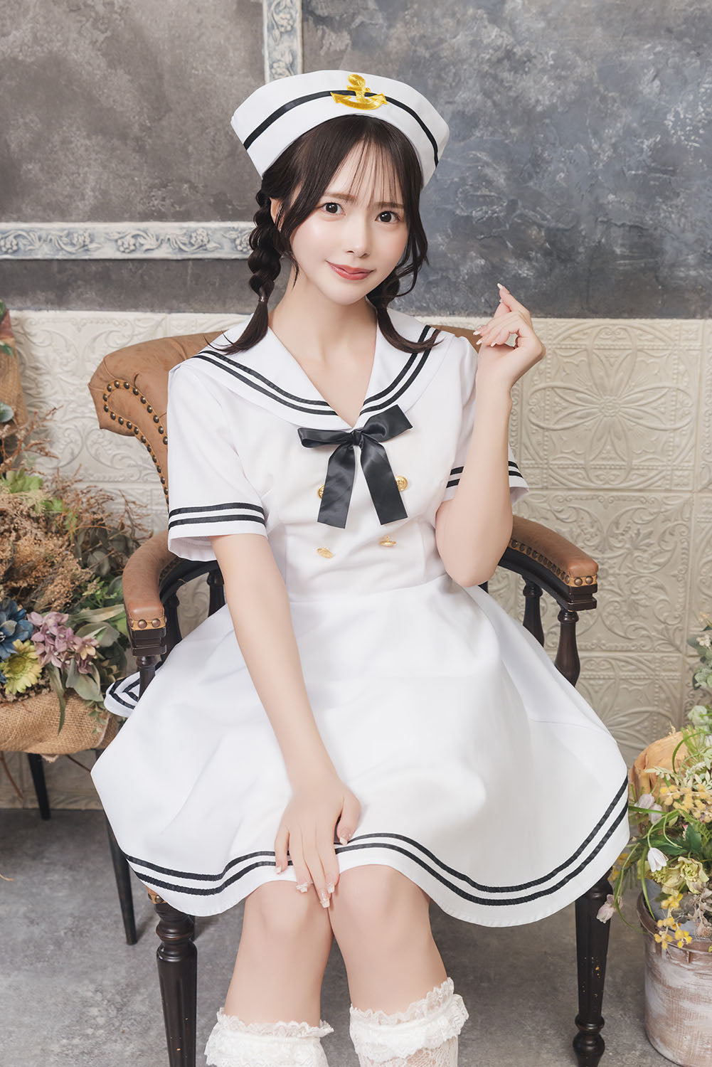 コスプレ セーラー 水兵 マリン レディース フリーサイズ ホワイト【クリアストーン】♡