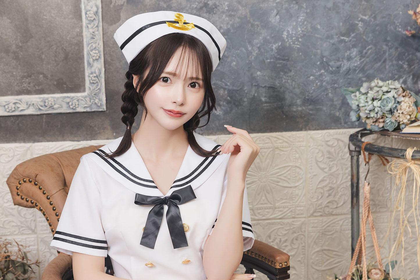 コスプレ セーラー 水兵 マリン レディース フリーサイズ ホワイト【クリアストーン】♡
