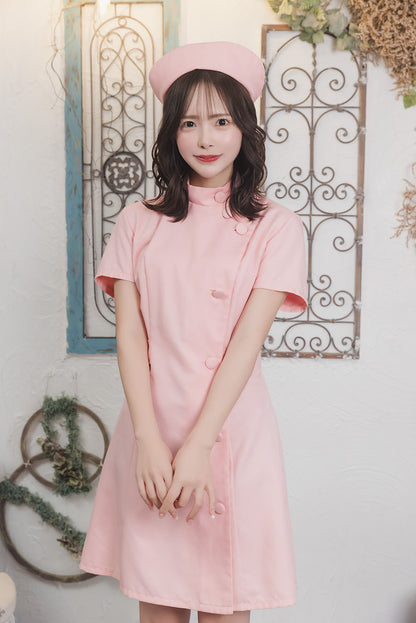 コスプレ ナース 看護師 ホワイト/ピンク レディース S M L 【クリアストーン】