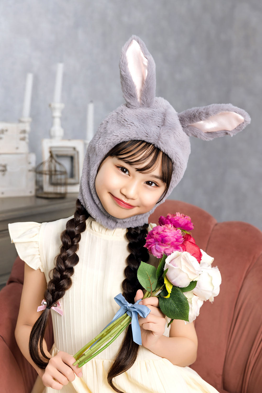 [New] コスプレ小物 かぶりもの アニマル うさぎ もふもふうさたん キッズ グレー【クリアストーン】