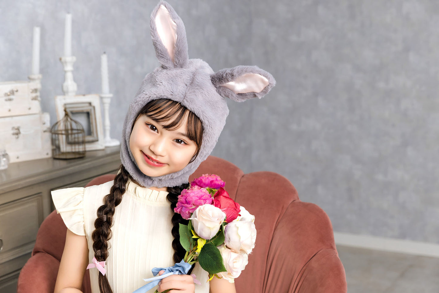 [New] コスプレ小物 かぶりもの アニマル うさぎ もふもふうさたん キッズ グレー【クリアストーン】