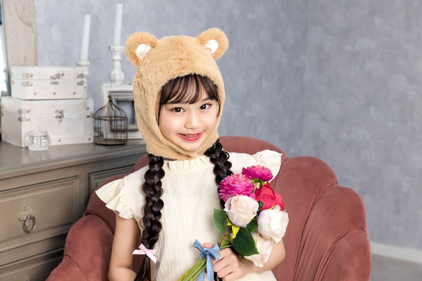 [New] コスプレ小物 かぶりもの アニマル ねこ もふもふくまたん キッズ ベージュ【クリアストーン】