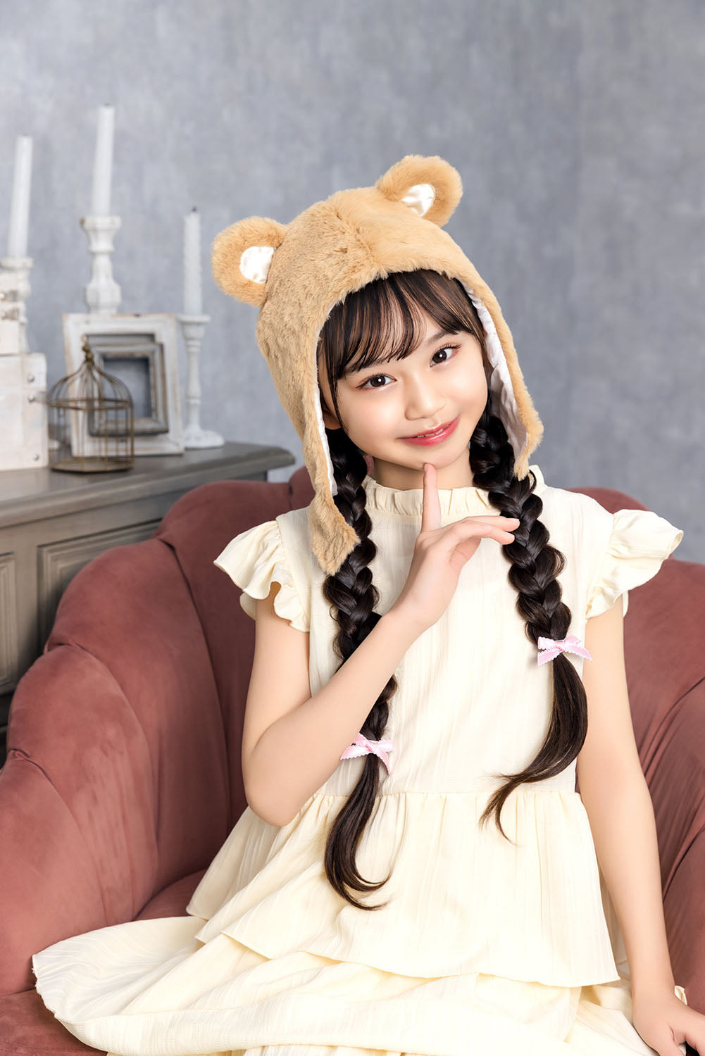 [New] コスプレ小物 かぶりもの アニマル ねこ もふもふくまたん キッズ ベージュ【クリアストーン】