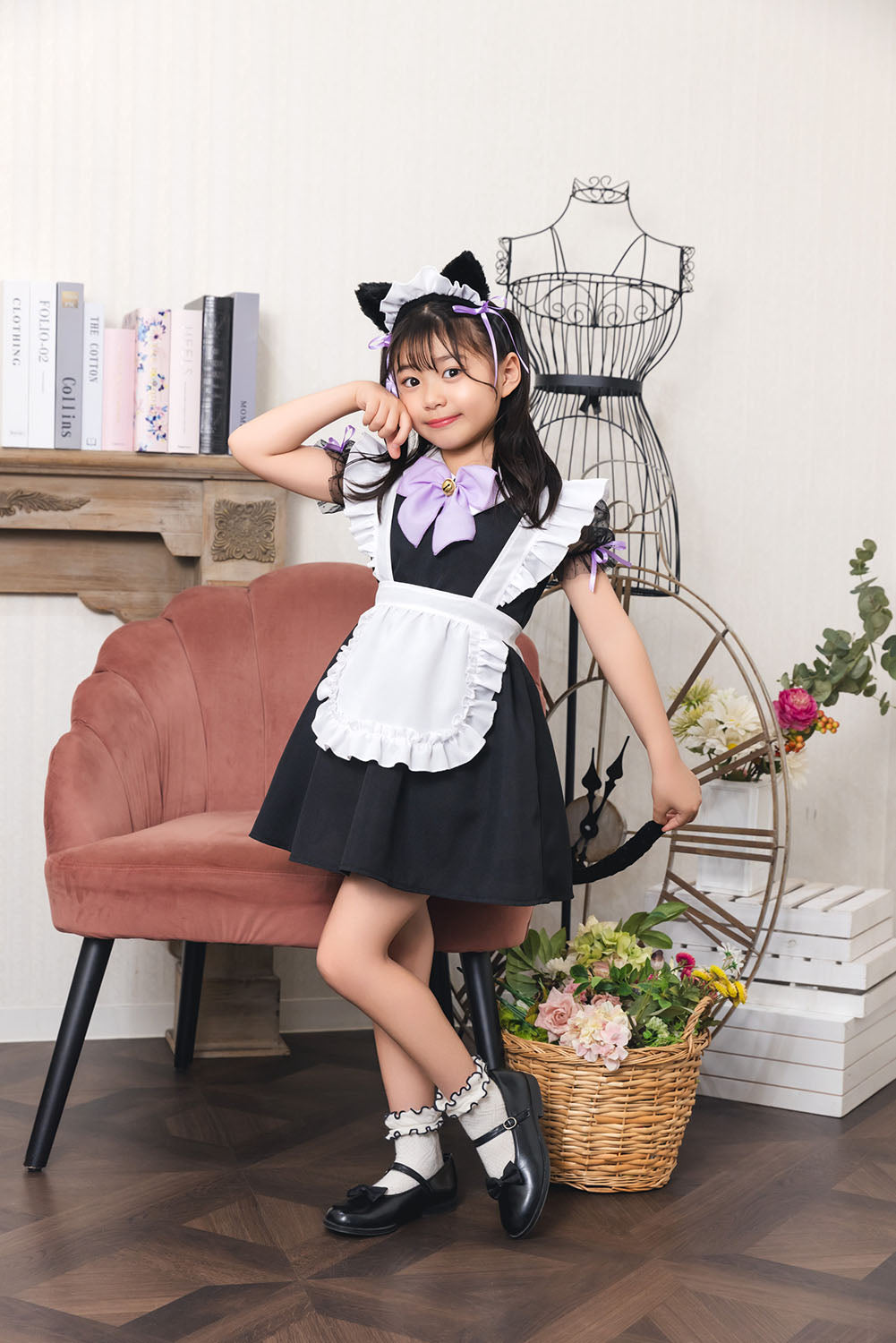 [New] コスプレ ハロウィン アニマル ねこ マオメイド キッズ 120cm/140cm ブラック【クリアストーン】