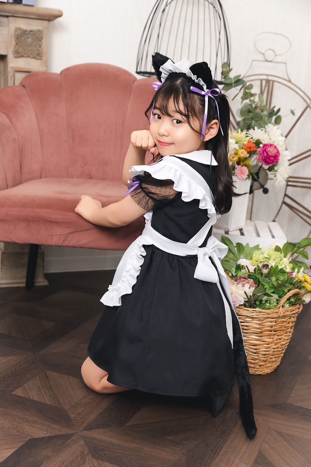 [New] コスプレ ハロウィン アニマル ねこ マオメイド キッズ 120cm/140cm ブラック【クリアストーン】