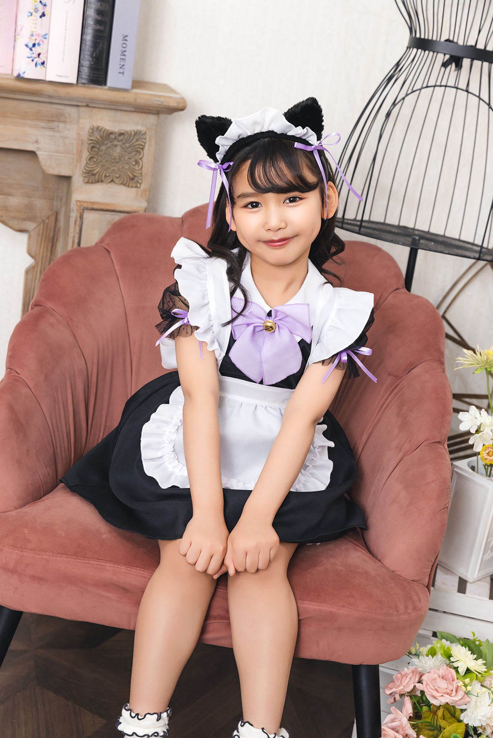 [New] コスプレ ハロウィン アニマル ねこ マオメイド キッズ 120cm/140cm ブラック【クリアストーン】