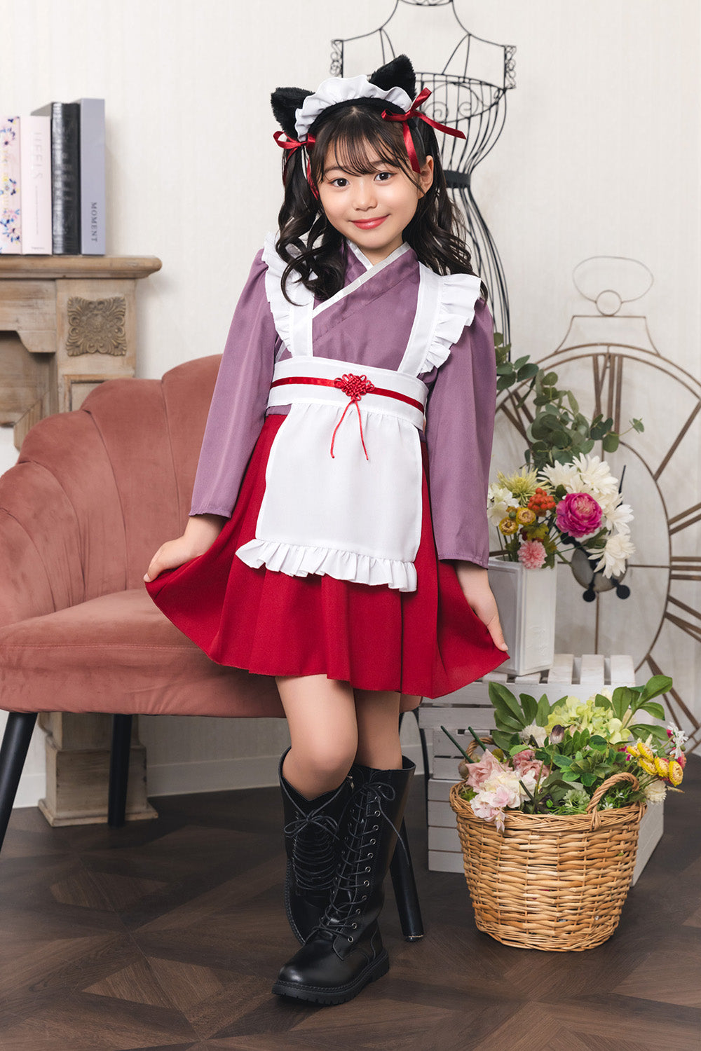 [New] コスプレ ハロウィン アニマル ねこ ハイカラメイド キッズ 120cm/140cm ブラック【クリアストーン】