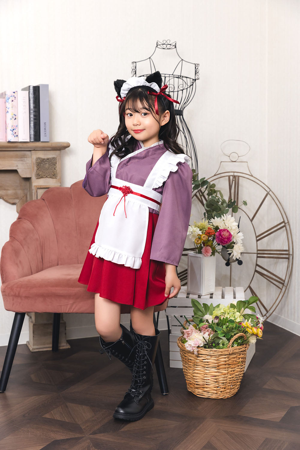 [New] コスプレ ハロウィン アニマル ねこ ハイカラメイド キッズ 120cm/140cm ブラック【クリアストーン】