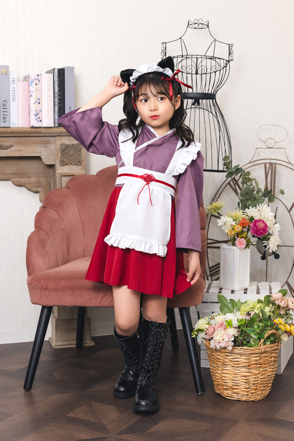 [New] コスプレ ハロウィン アニマル ねこ ハイカラメイド キッズ 120cm/140cm ブラック【クリアストーン】