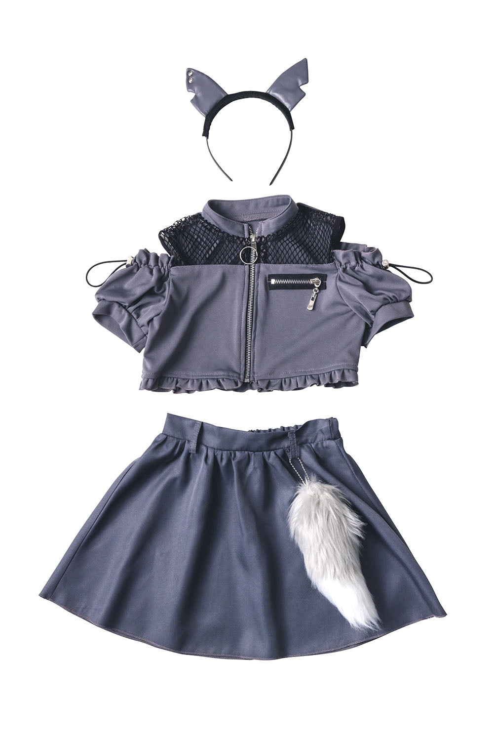 [New] コスプレ ハロウィン アニマル ねこ トキシックウルフ キッズ 120cm/140cm グレー【クリアストーン】