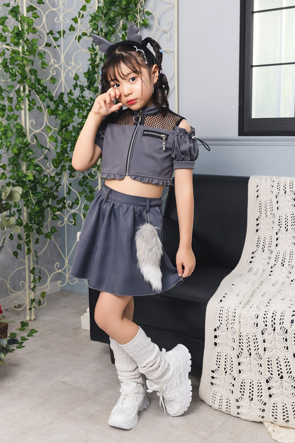 [New] コスプレ ハロウィン アニマル ねこ トキシックウルフ キッズ 120cm/140cm グレー【クリアストーン】