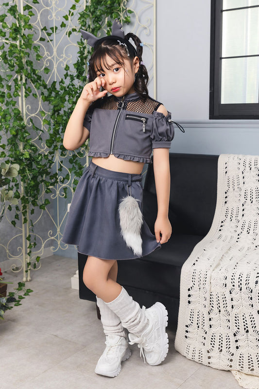 [New] コスプレ ハロウィン アニマル ねこ トキシックウルフ キッズ 120cm/140cm グレー【クリアストーン】