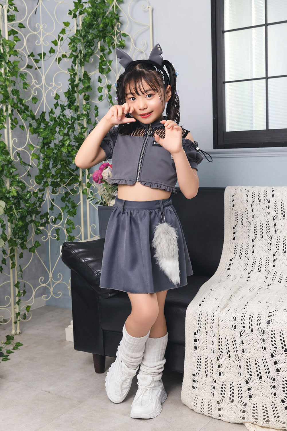 [New] コスプレ ハロウィン アニマル ねこ トキシックウルフ キッズ 120cm/140cm グレー【クリアストーン】