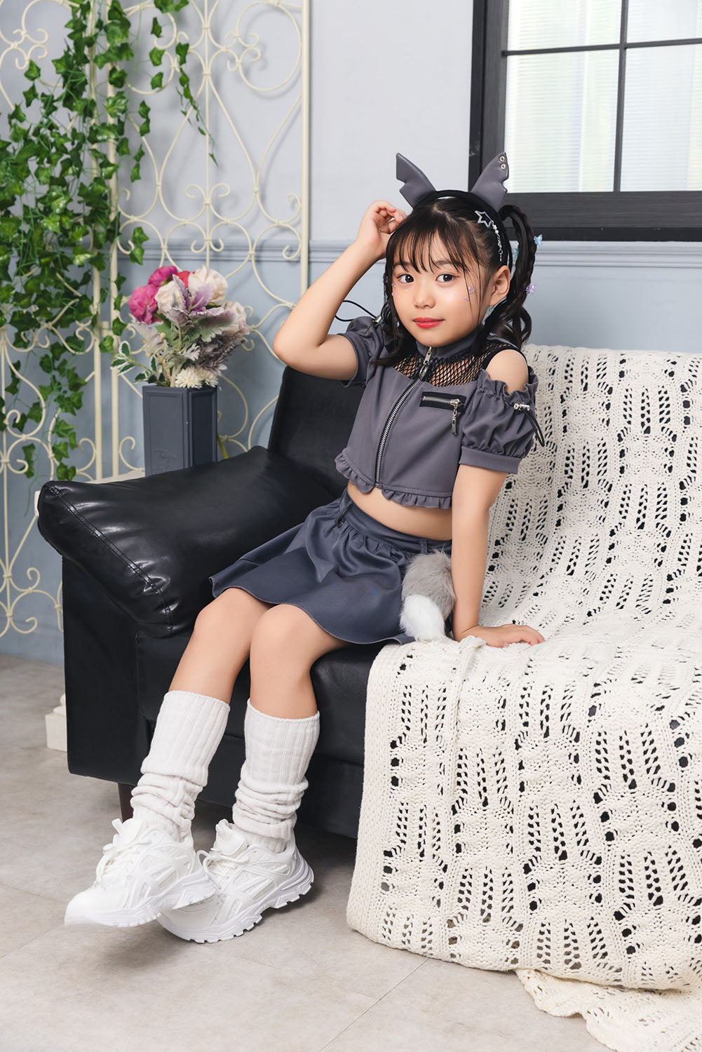 [New] コスプレ ハロウィン アニマル ねこ トキシックウルフ キッズ 120cm/140cm グレー【クリアストーン】