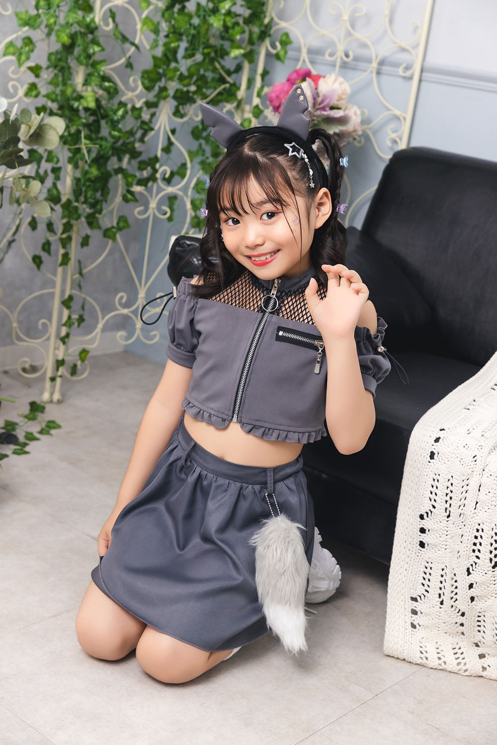 [New] コスプレ ハロウィン アニマル ねこ トキシックウルフ キッズ 120cm/140cm グレー【クリアストーン】