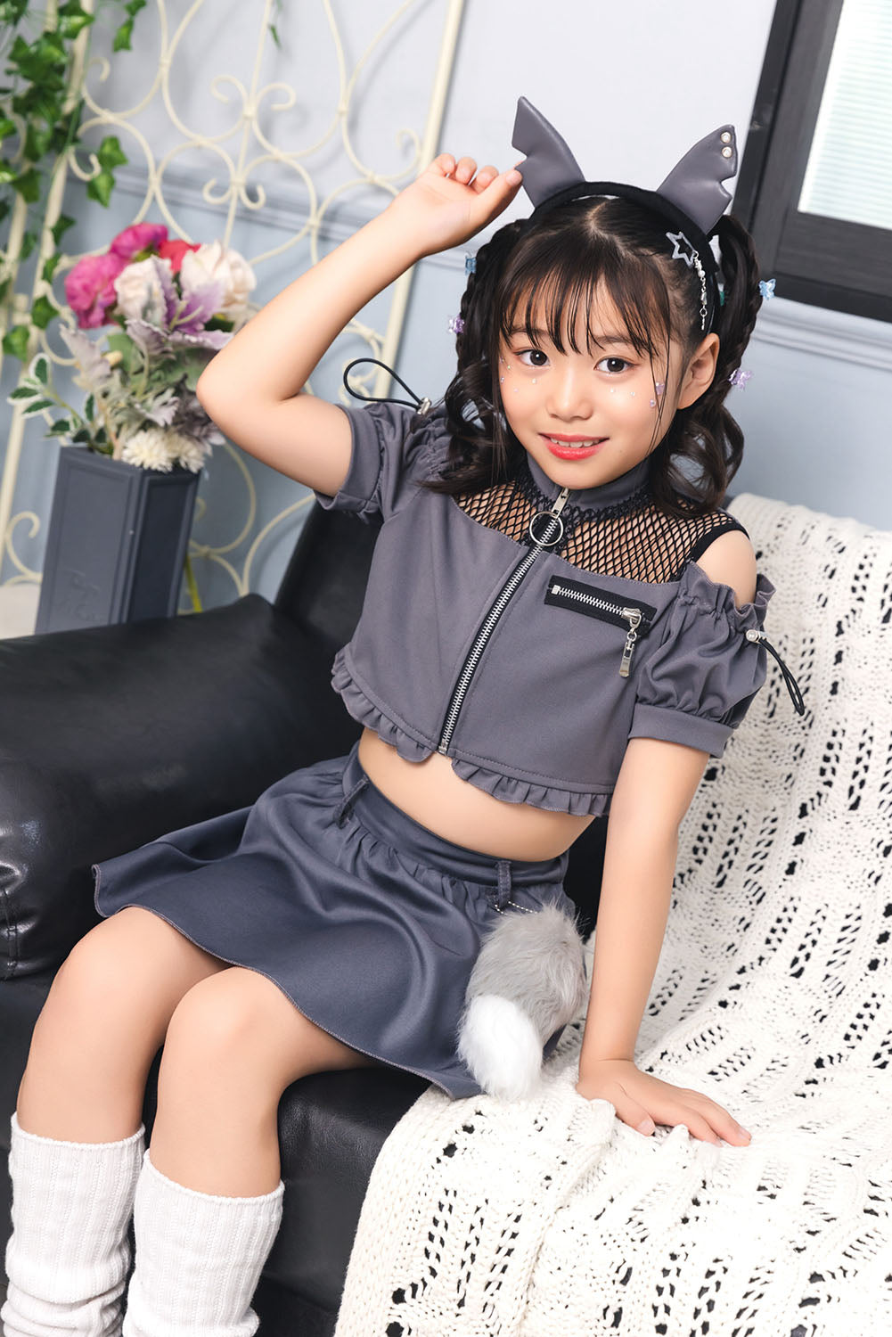 [New] コスプレ ハロウィン アニマル ねこ トキシックウルフ キッズ 120cm/140cm グレー【クリアストーン】