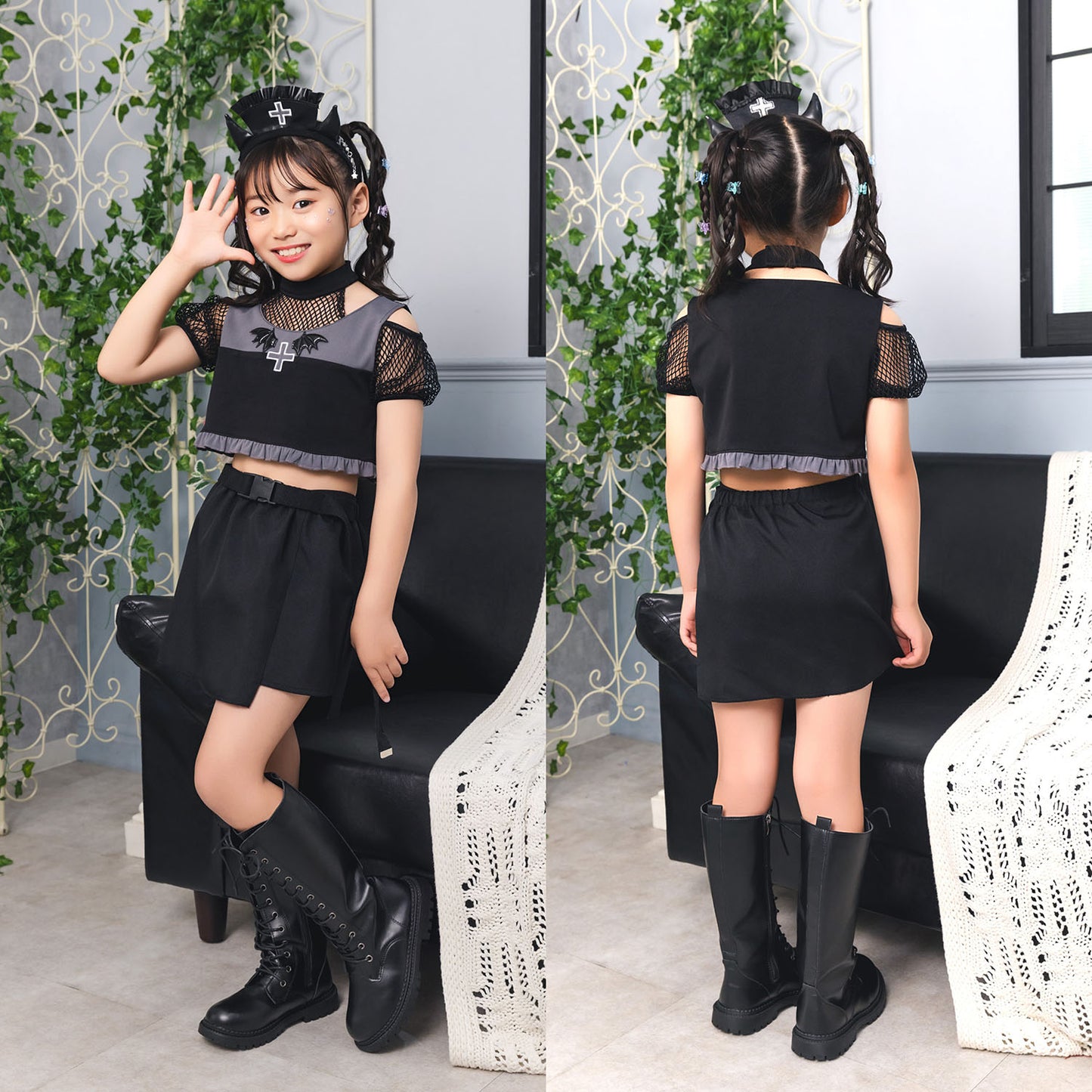 [New] コスプレ ハロウィン アニマル ねこ トキシックデビルナース キッズ 120cm/140cm ブラック【クリアストーン】