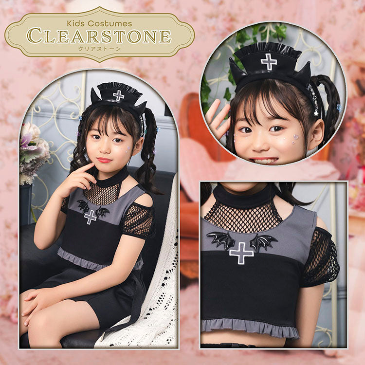 [New] コスプレ ハロウィン アニマル ねこ トキシックデビルナース キッズ 120cm/140cm ブラック【クリアストーン】