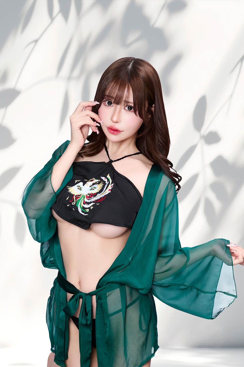 コスプレ 和風 セクシー 艶狐 緑鳳 レディース フリーサイズ グリーン 【クリアストーン】