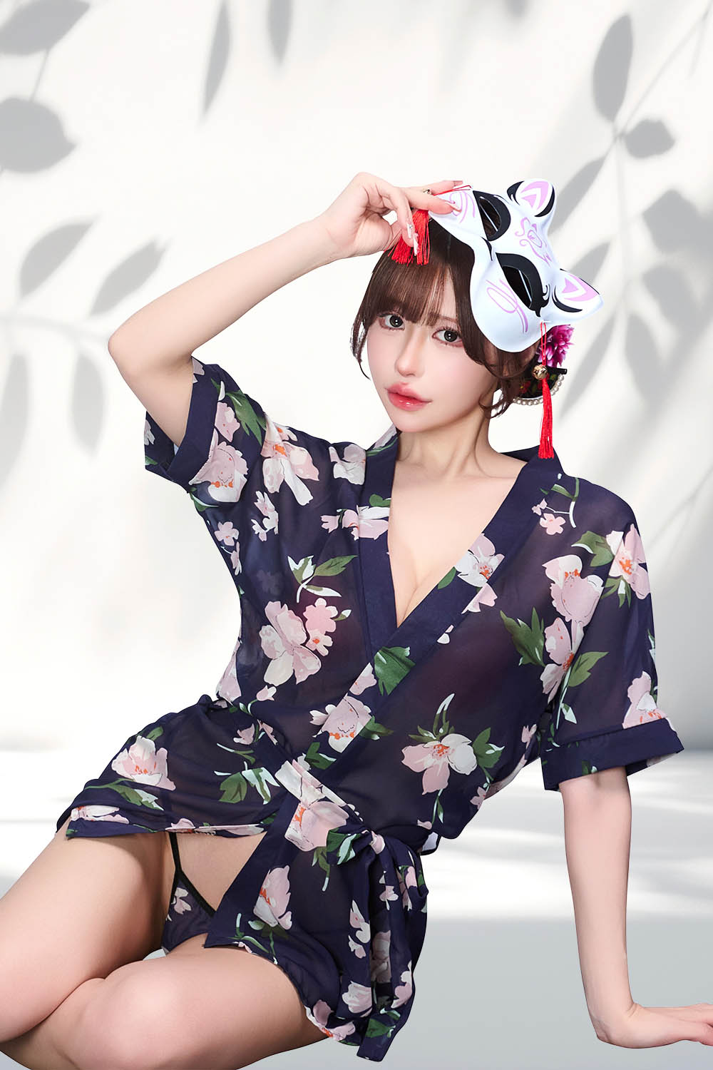 コスプレ 和風 セクシー 艶狐 花宵 レディース フリーサイズ ネイビー 【クリアストーン】